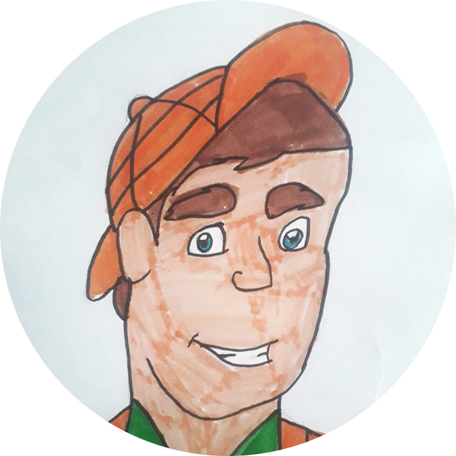 Disegno della faccia di Tommy, il protagonista immaginario delle avventure nei Locali Amici