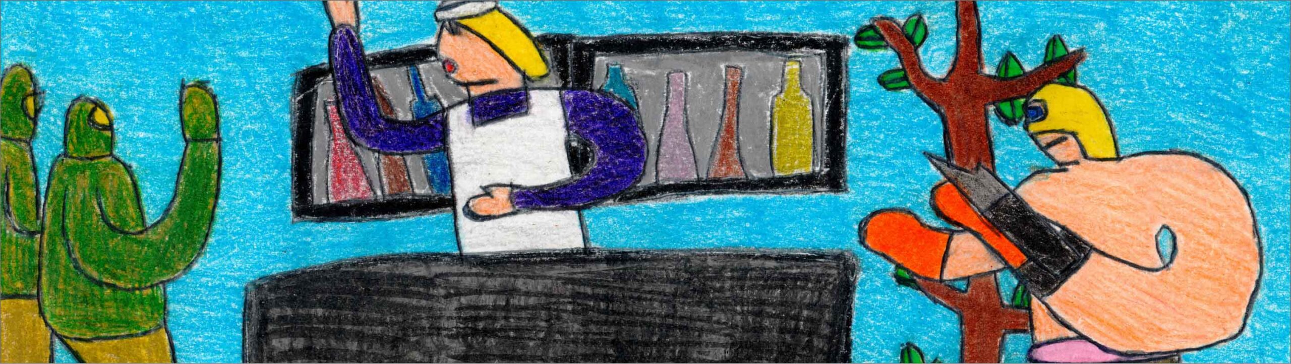 Disegno a mano della proprietaria della Bottega Vegana dentro al suo locale