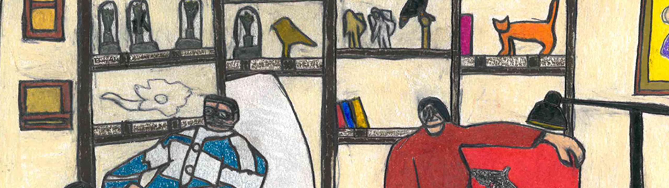 Disegno a mano degli interni del locale Neofilia