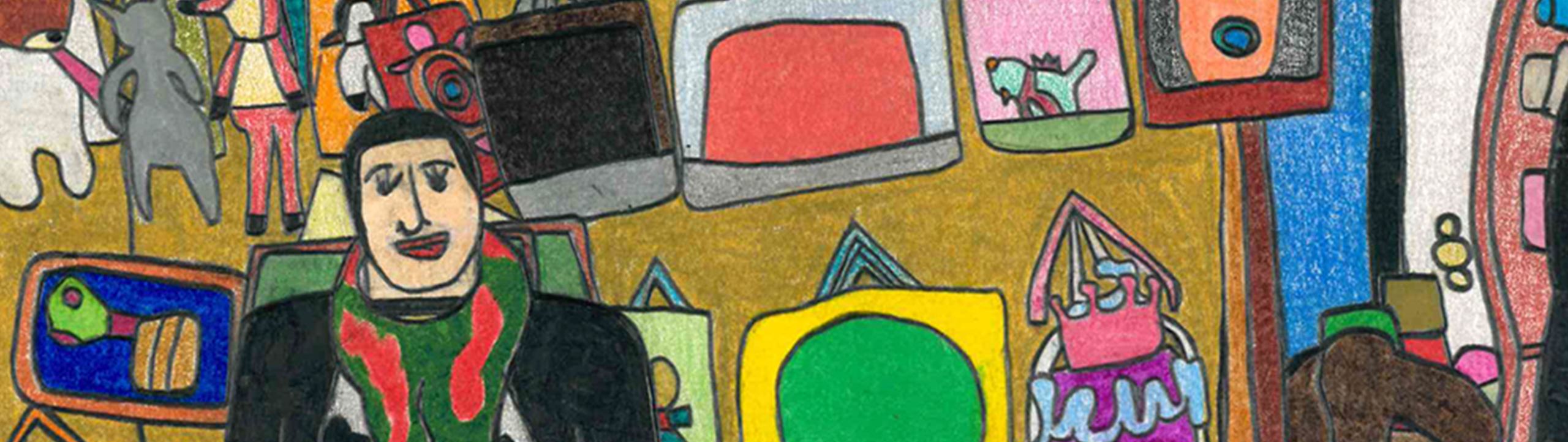 Disegno a mano della proprietaria del negozio Eta Beta dentro al suo locale